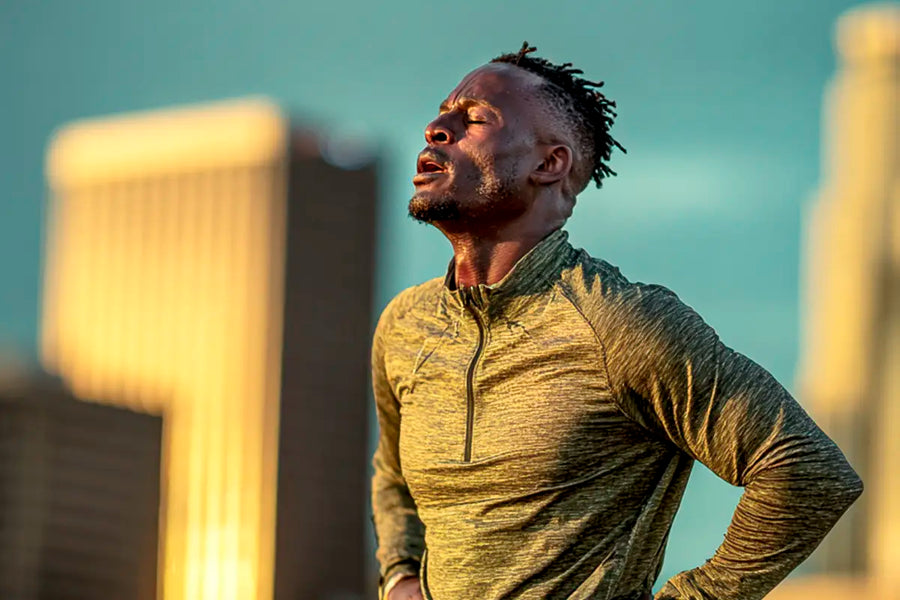 Atleta consumindo carbo gel durante prova de corrida de longa distância